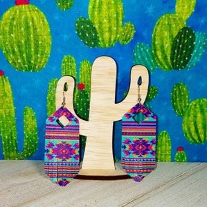 Bright Aztec print fringe earrings